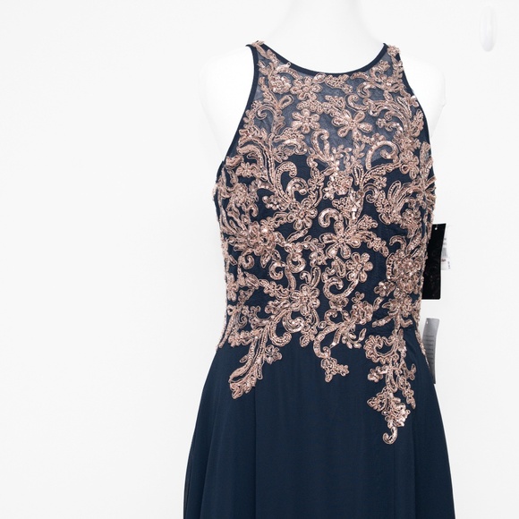Betsy & Adam -  Celeste Long Embroidered Chiffon Gown - Picture 8 of 14